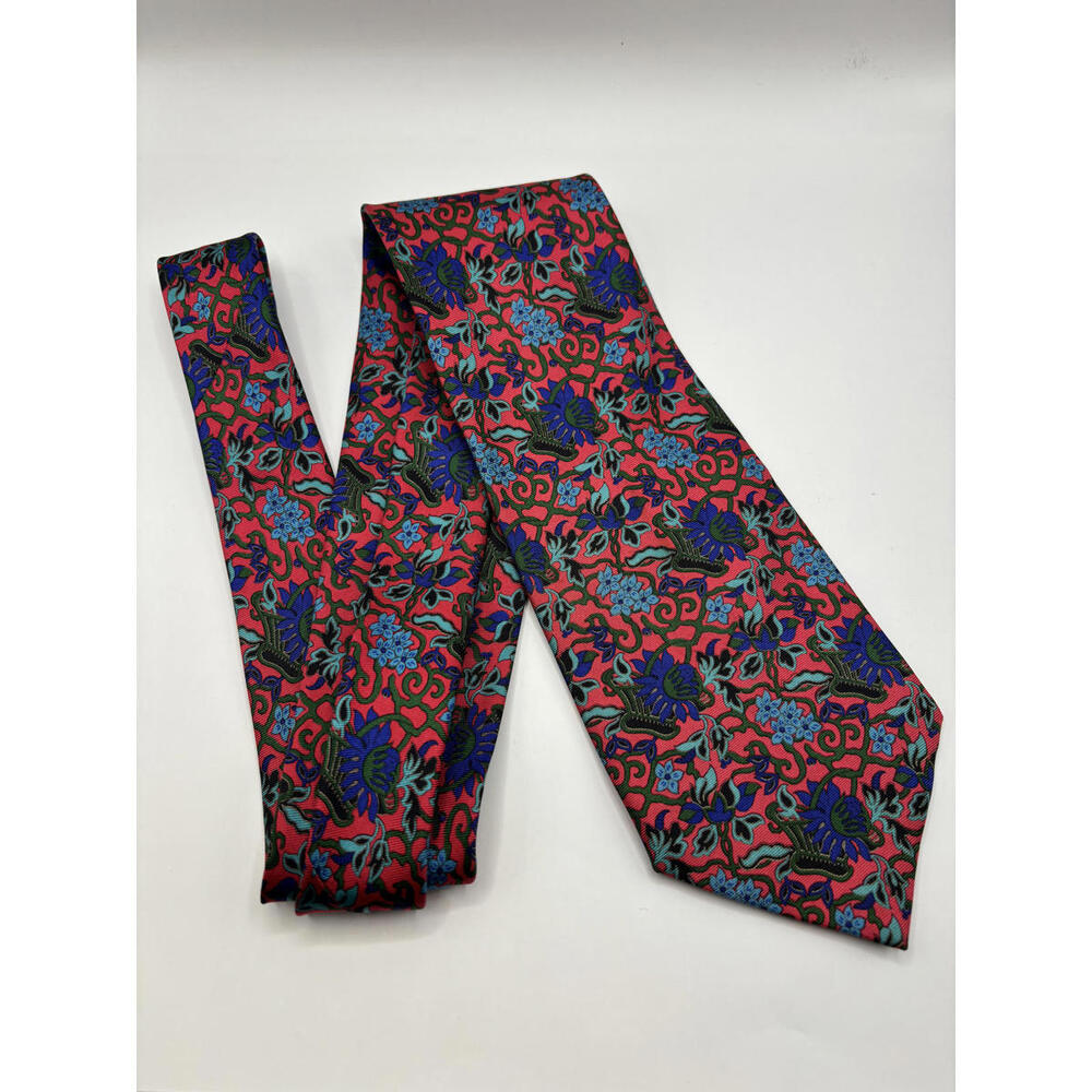 Liberty Floral Red Blue Green Pattern Men's Traditional Silk Tie
